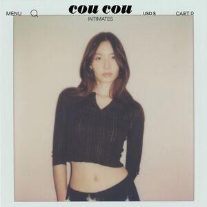 Cou Cou Black The Baby Henley Cropped Top Sz S